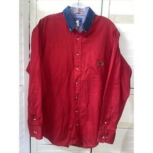 80s Texas Cotton Red Western Button From Shirt Men's Large 16.5/34 USA Made